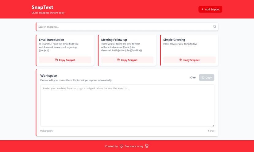 Snapp Text is a fast and minimal snippet manager for reusable text templates wit